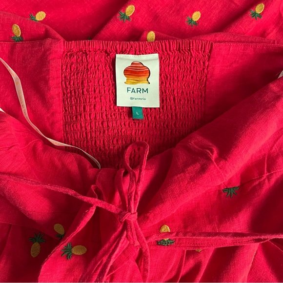 Farm Rio Embroidered Pineapples Red Jumpsuit size L linen blend halter top - Picture 11 of 16
